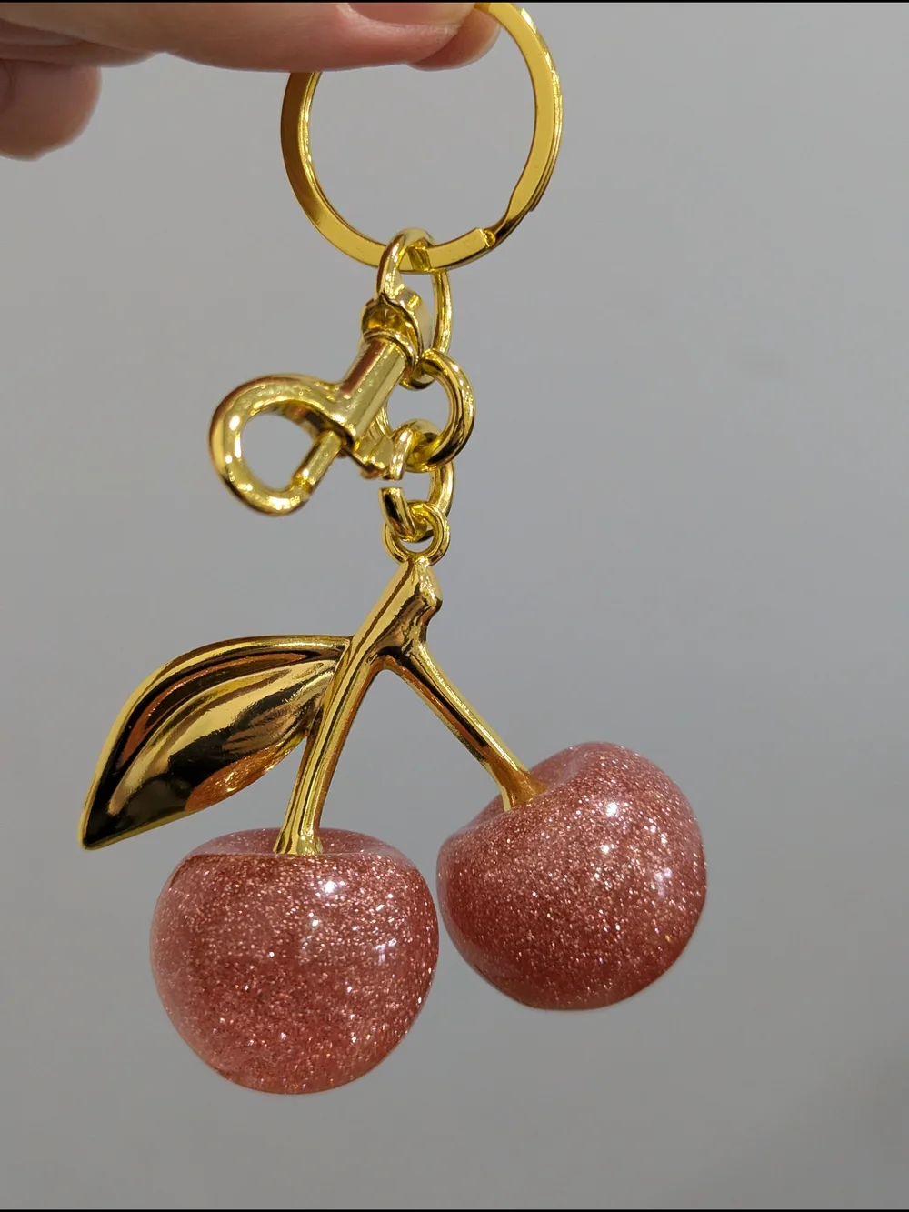 Pink Glitter Cherry Bag Charm Keychain NWOT